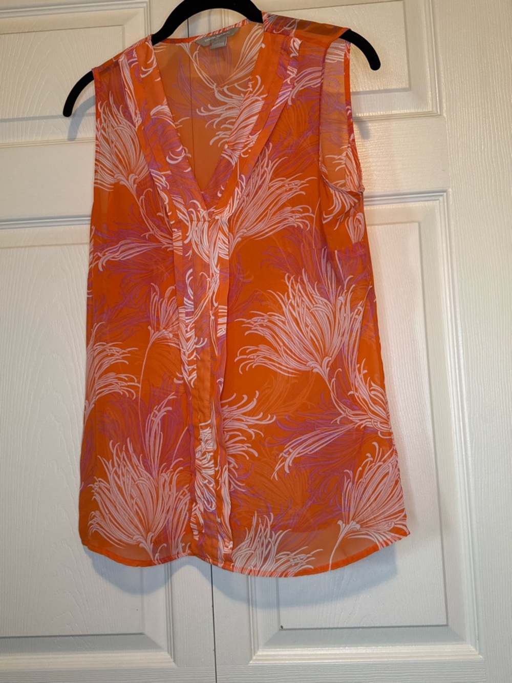 Banana Republic Orange Semi-Sheer Floral-Print Sleeveless Top - M